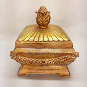 Vintage Gold Square Keep Sake Trinket Jewelry Box